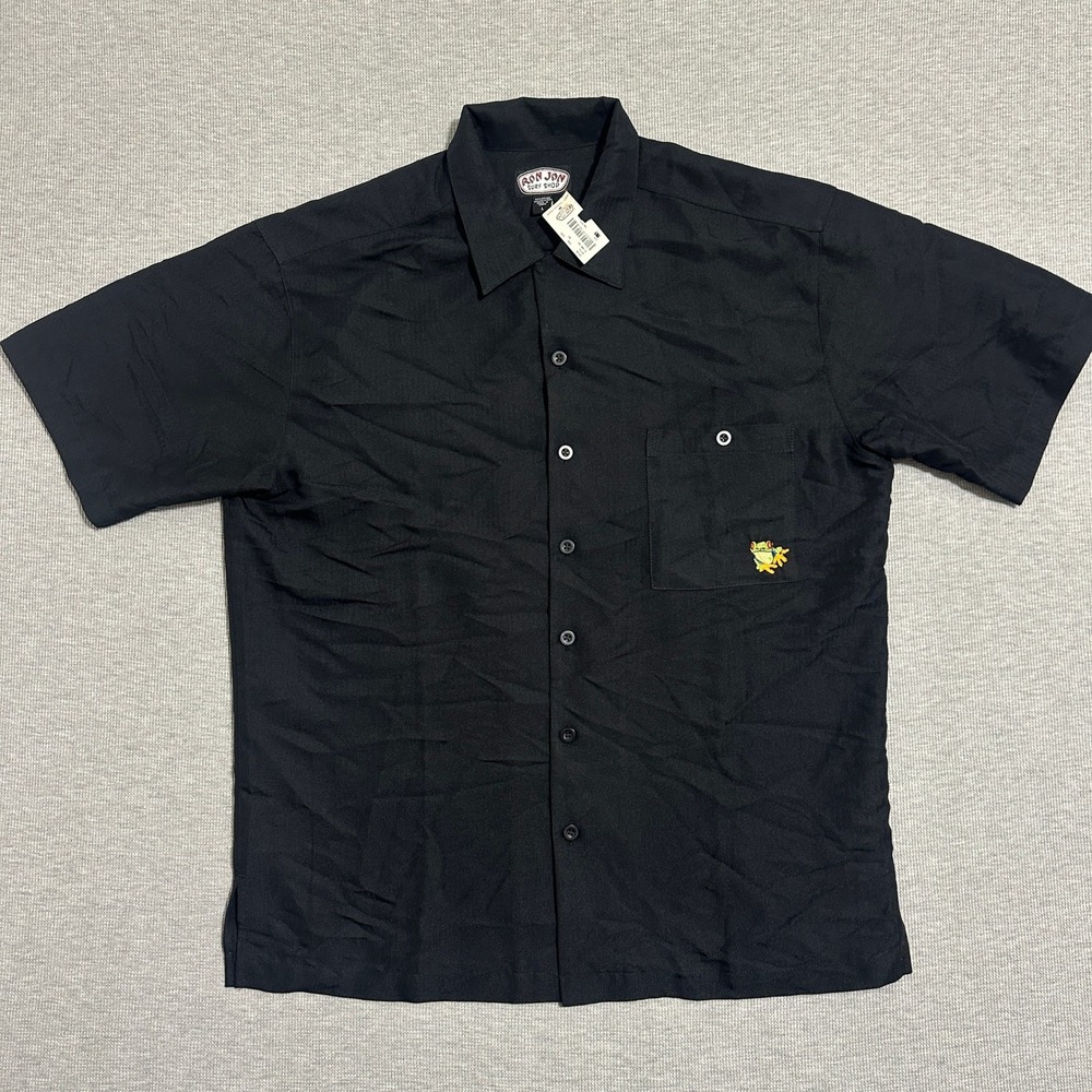 Ron Jon Surf Shop Mens Black Rayon‎ Blend Embroidered Peace Sun Shirt Large NWT